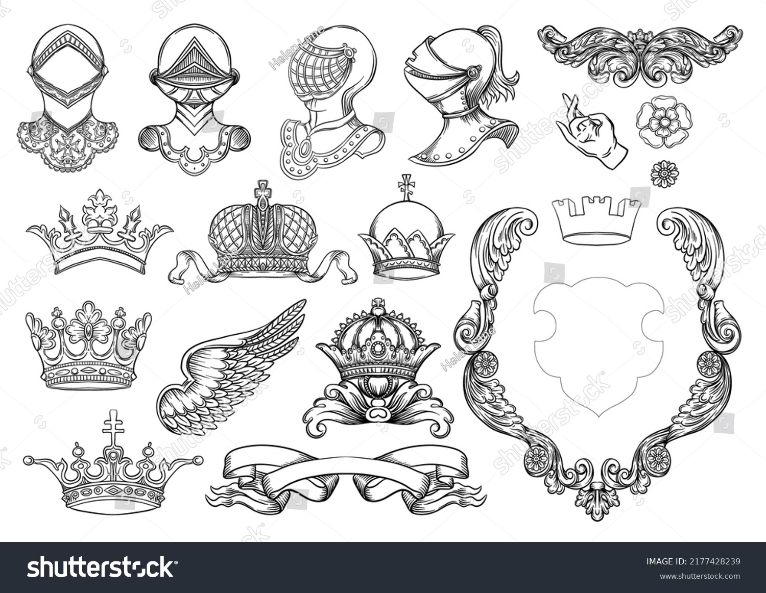 Set Crowns Knight Helmet Shield Coat Stock Vector (Royalty Free ...