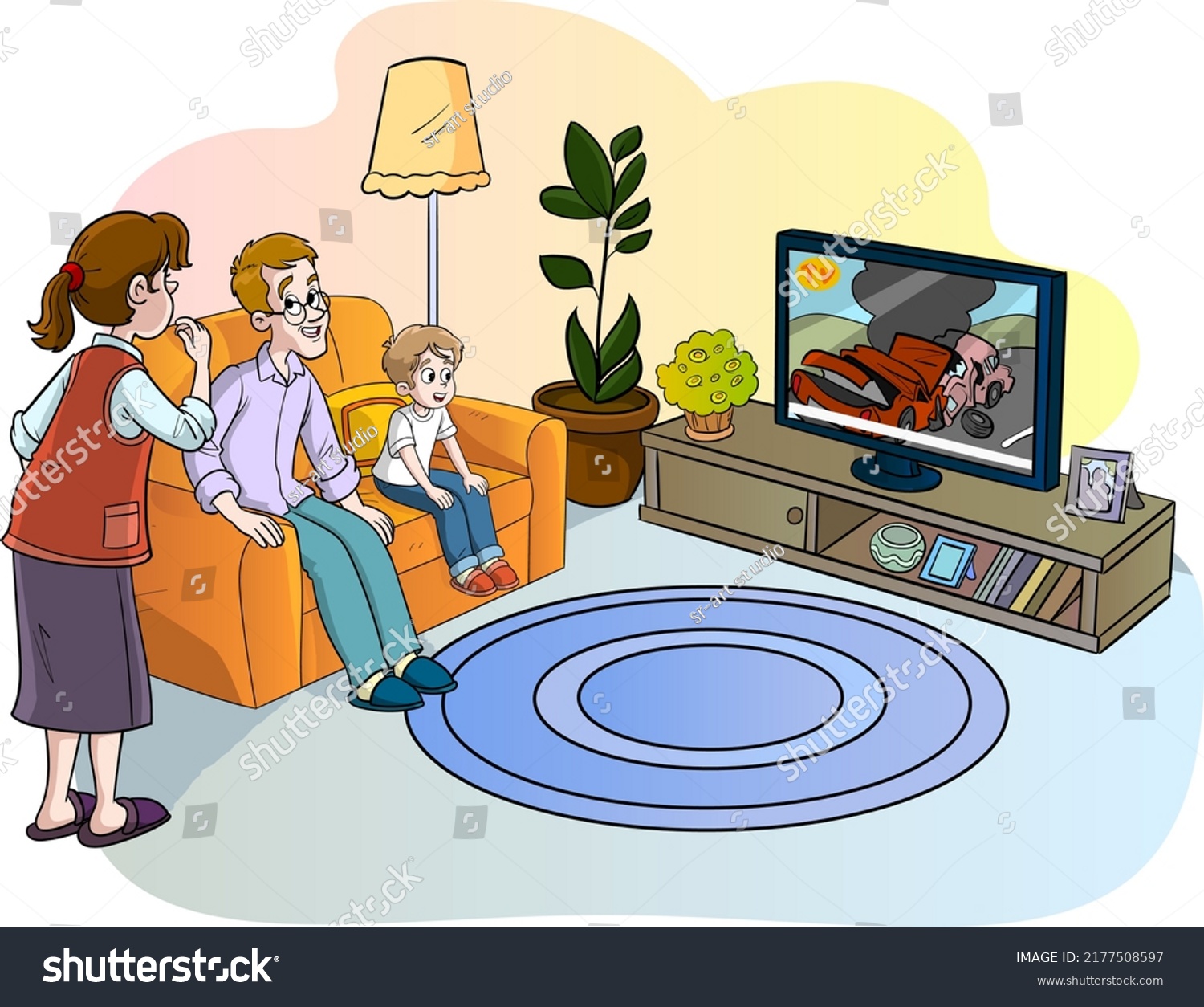 Vector Illustration Family Watching Tv Stock Vector (Royalty Free ...