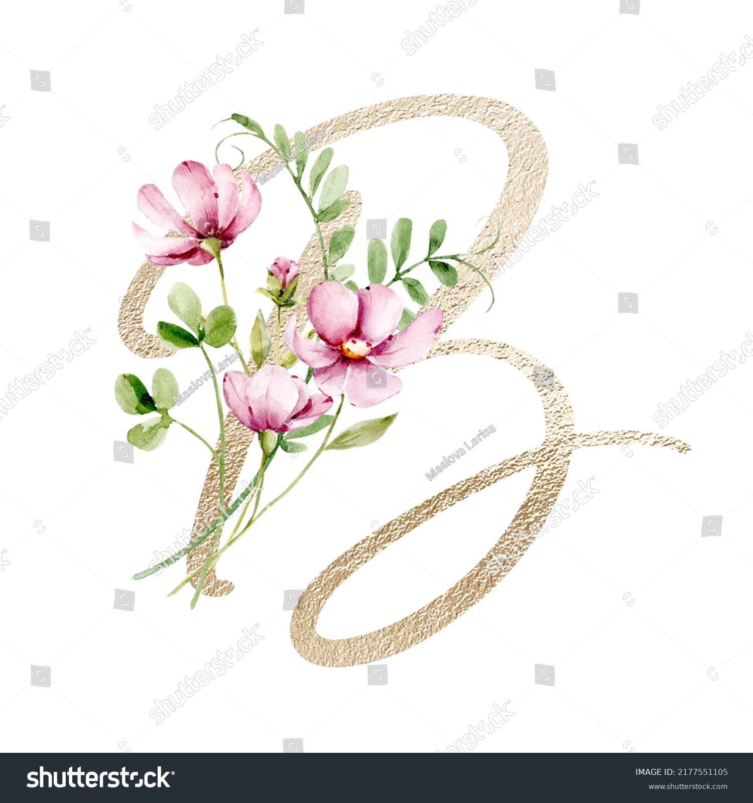 Floral Alphabet Letter B Watercolor Flowers Stock Illustration ...