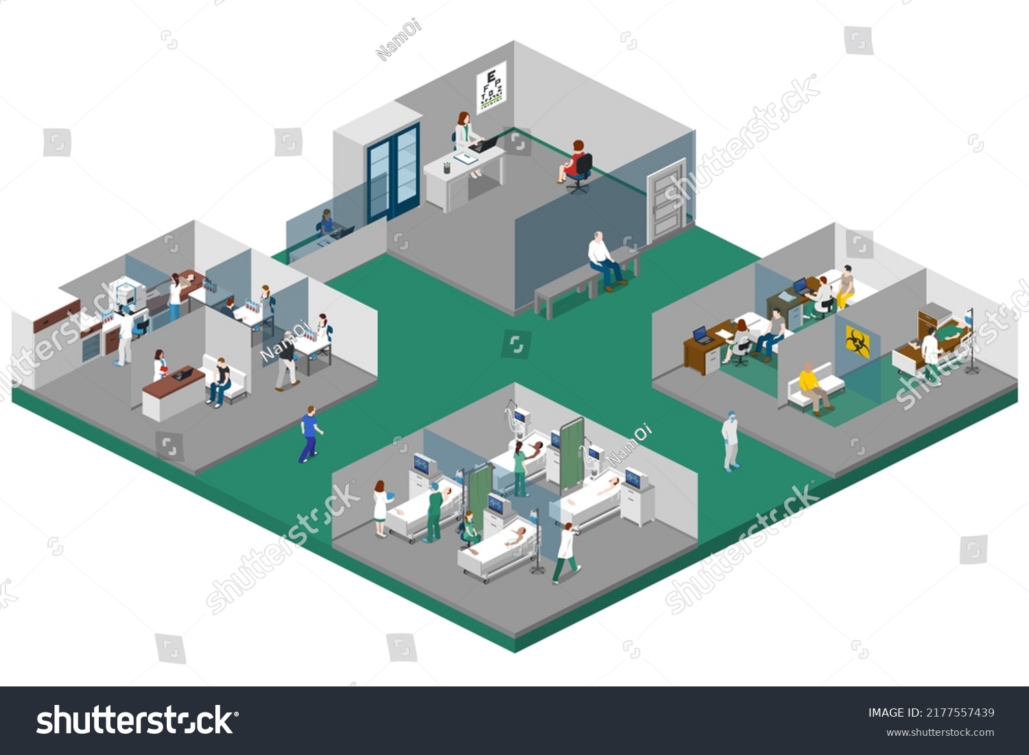 Medical Clinic Interior Isometric Concept Scenes Stock Illustration ...