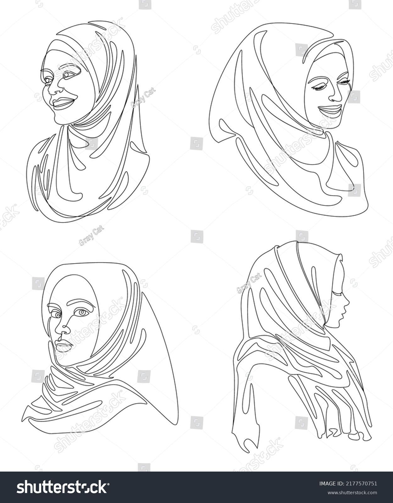 Collection Girl Head Silhouettes Lady Hijab Stock Vector (Royalty Free ...