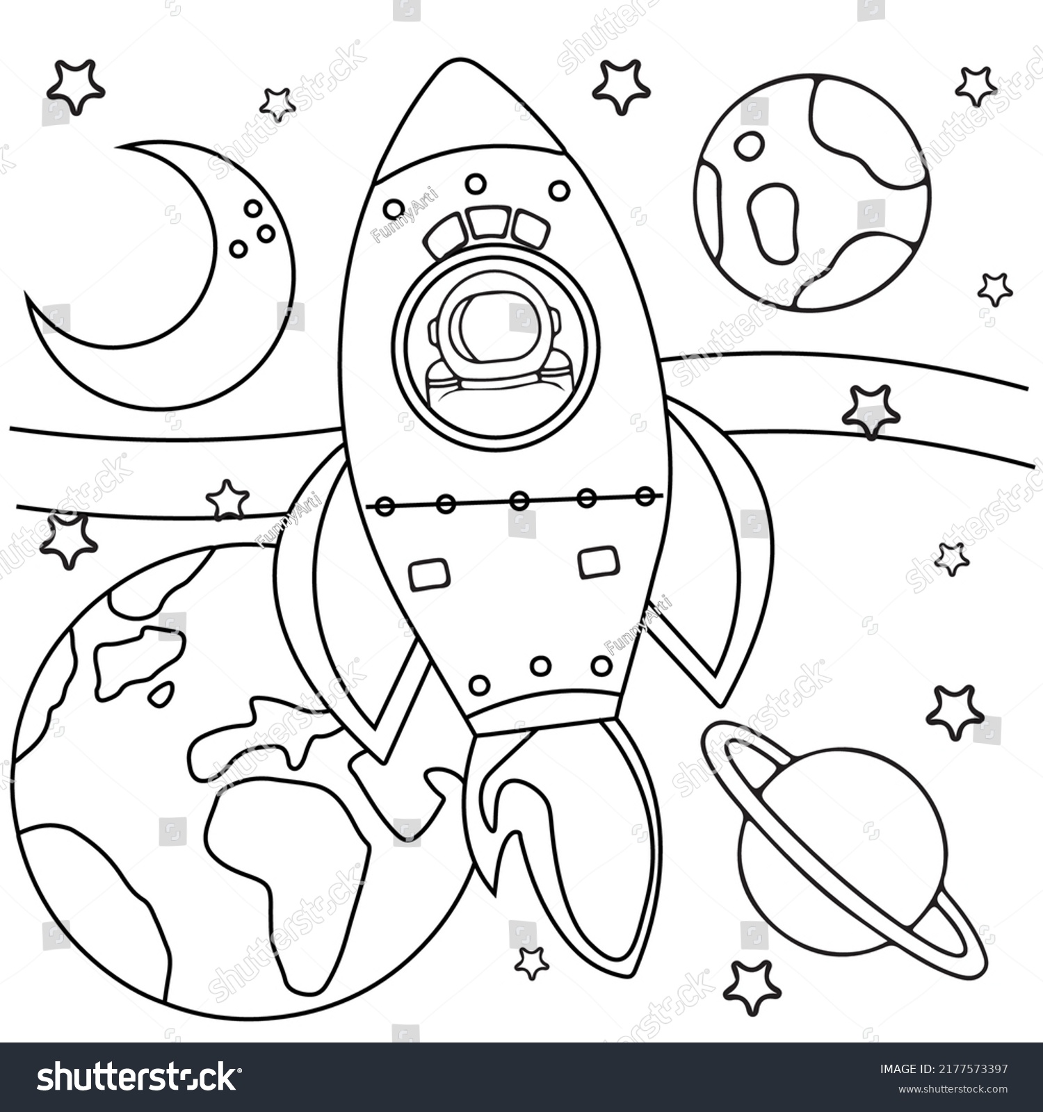 Coloring Page Outline Cartoon Rocket Astronaut Stock Vector (Royalty ...