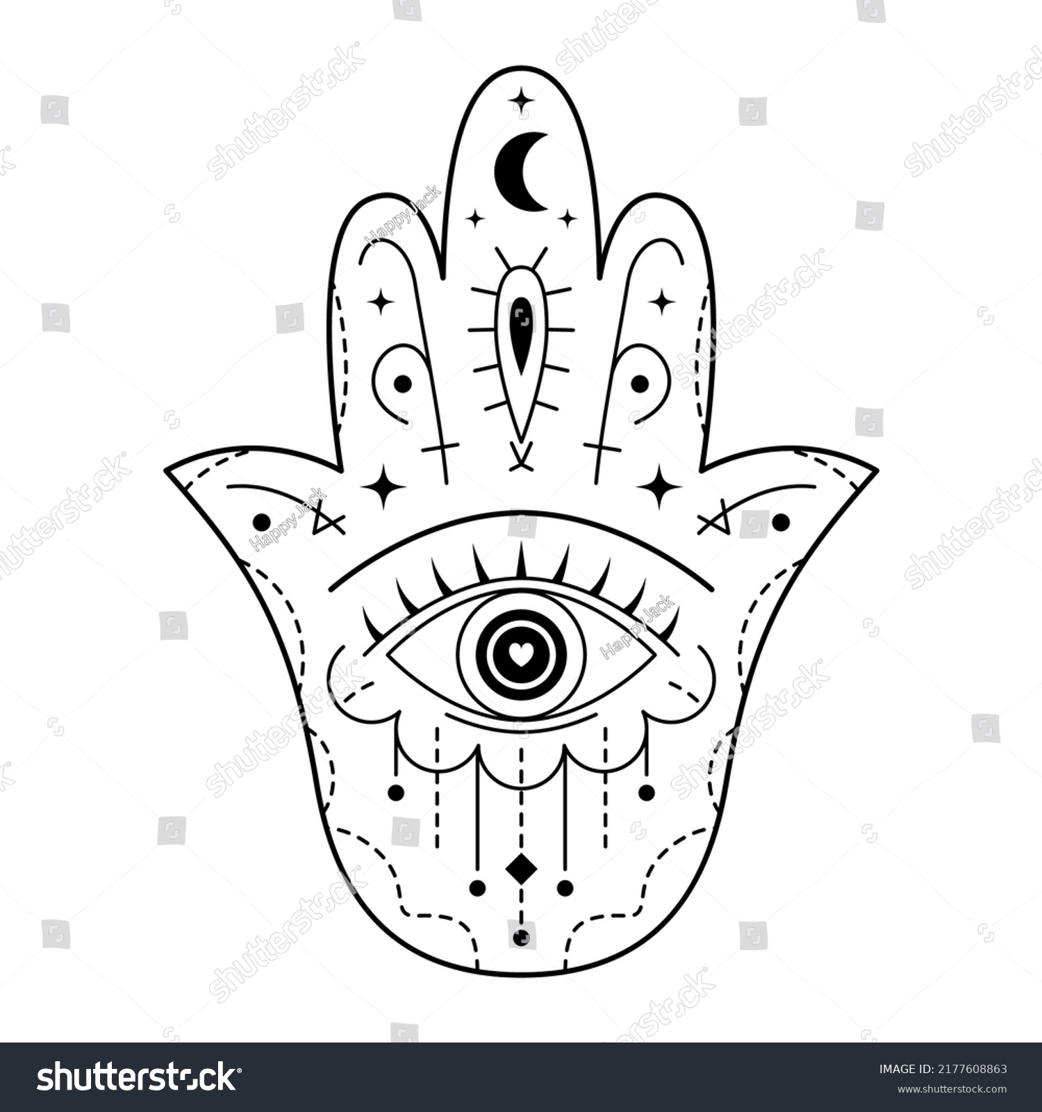 Hamsa Hand Drawn Symbol Evil Eye Stock Vector (Royalty Free) 2177608863 ...