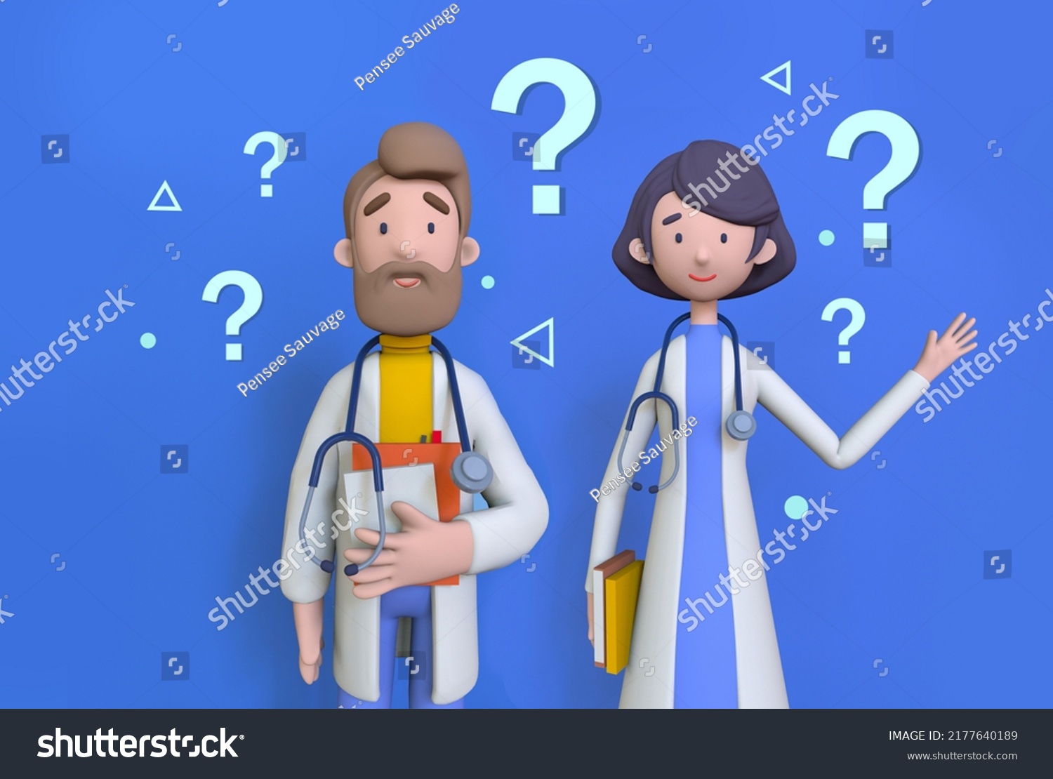 Two Doctors Stethoscopes Question Marks Healthcare Stock Illustration ...