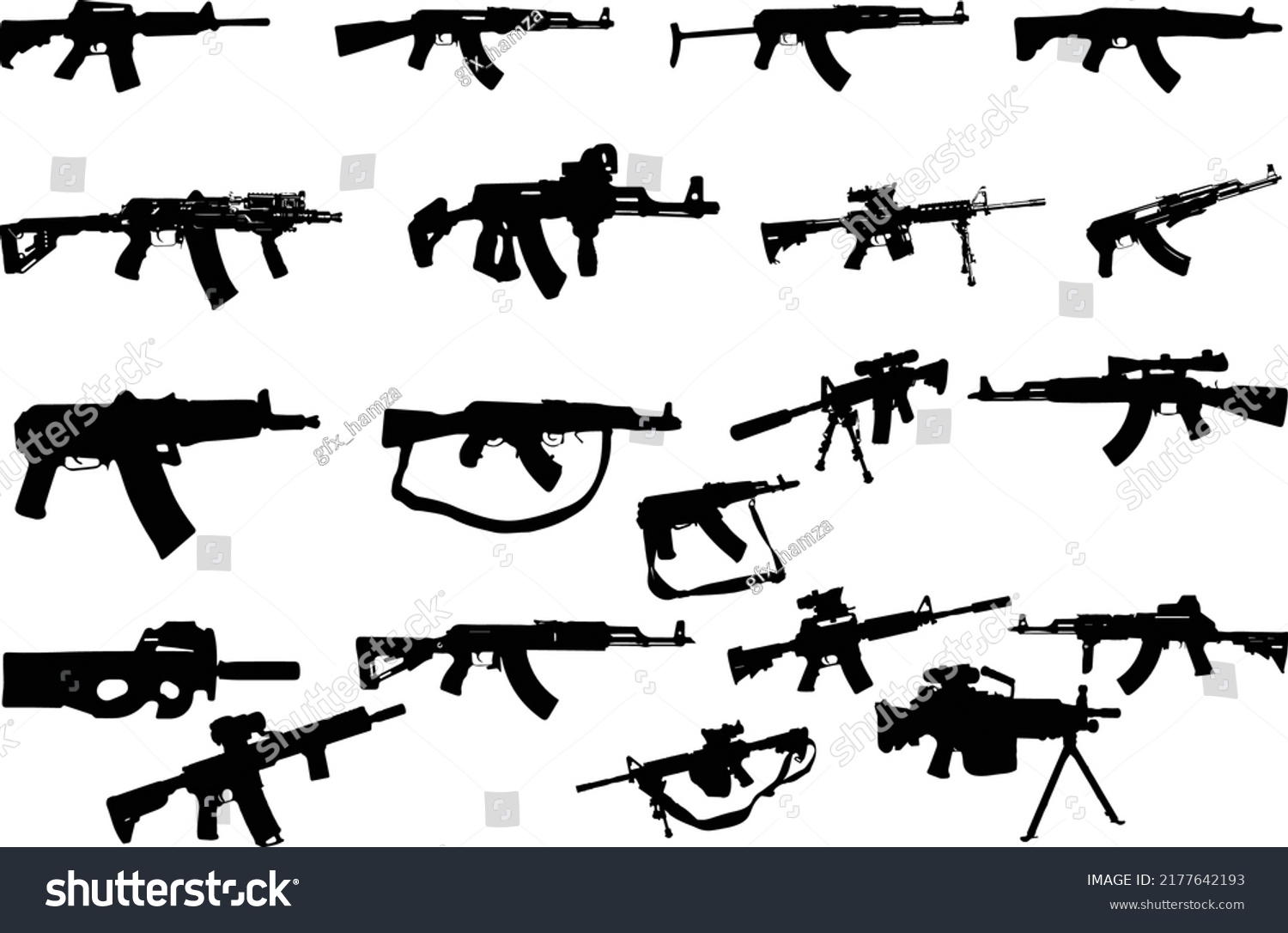 Set Guns Silhouette Gun Silhouette Collection Stock Vector (Royalty ...