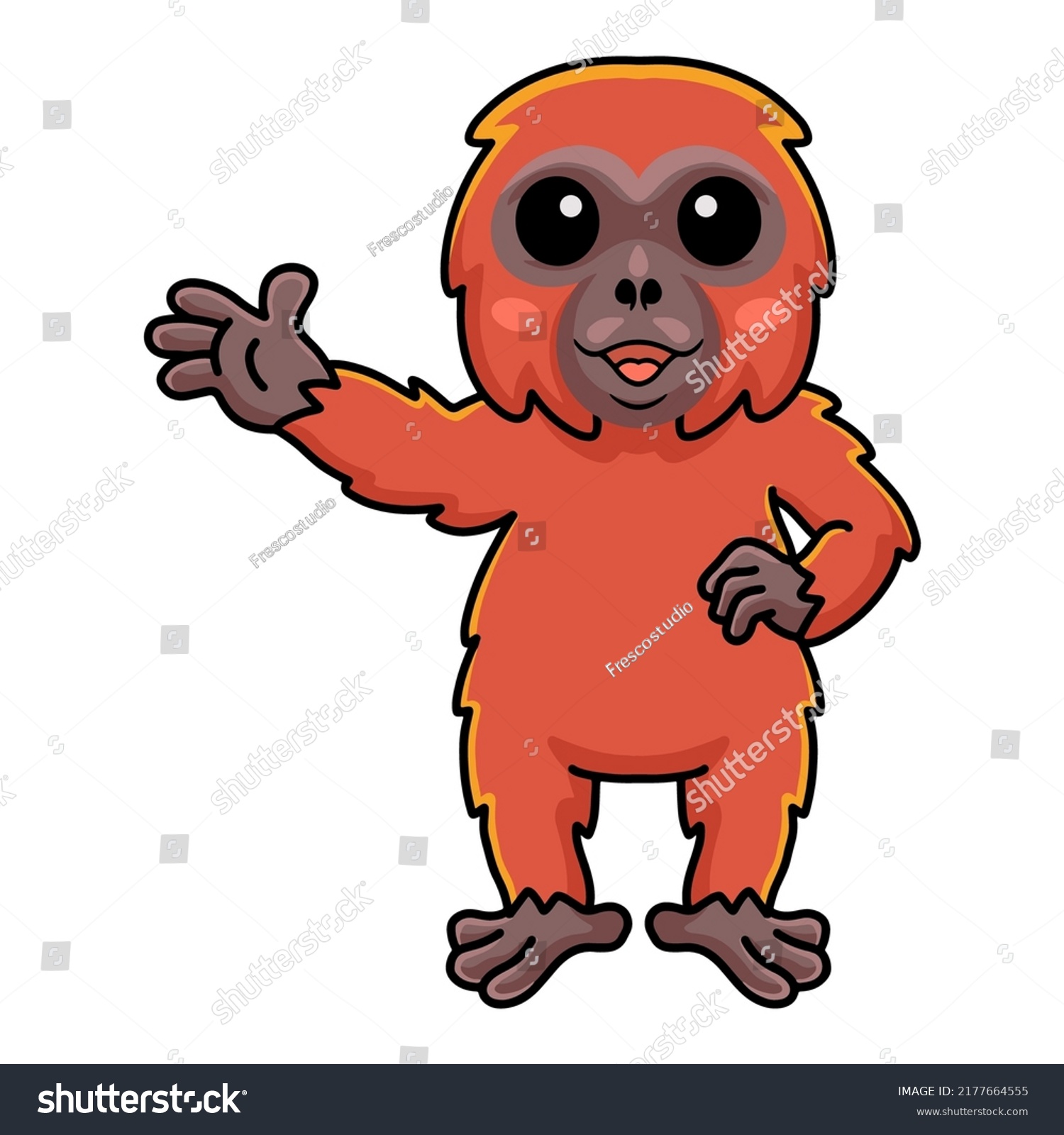 Cute Little Orangutan Cartoon Waving Hand Stock Vector (Royalty Free ...