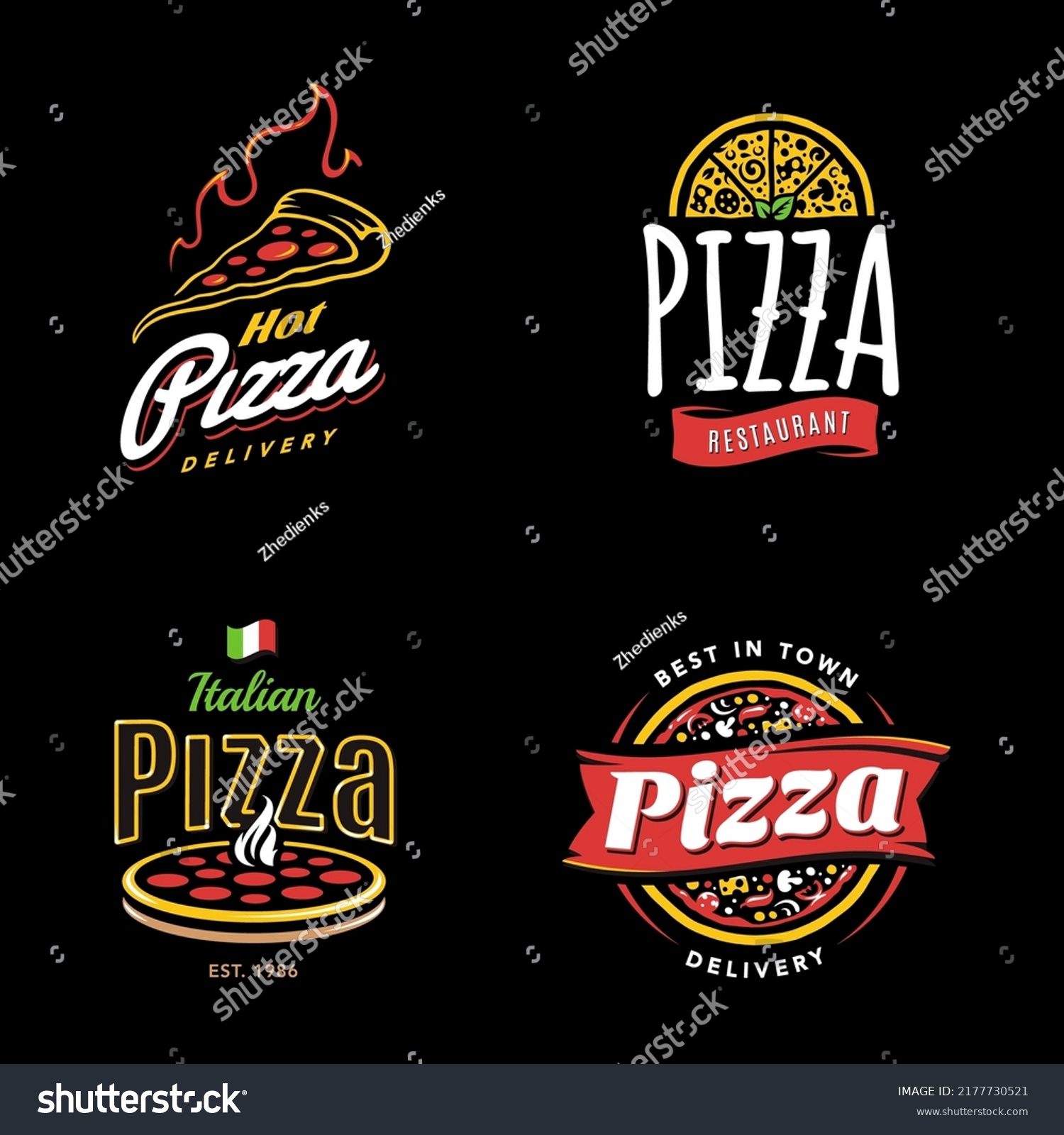 Pizza Logo Collection Labels Menu Design Stock Vector (royalty Free 