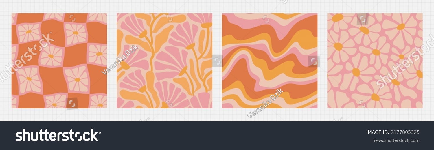 Groovy Summer Seamless Pattern Set Floral Stock Vector (Royalty Free ...