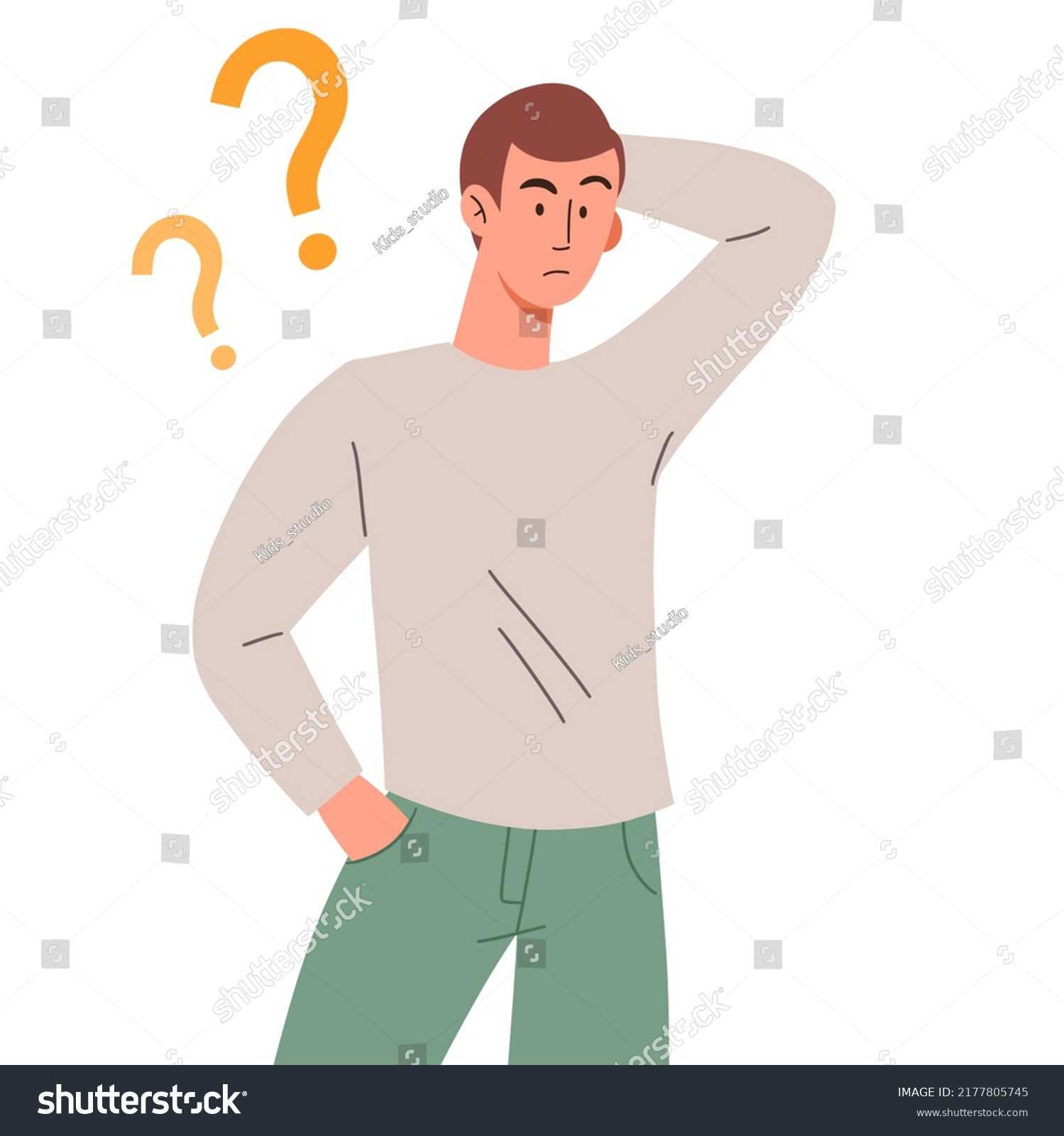 Confused Guy Question Marks Isolated Flat Stock Illustration 2177805745 ...