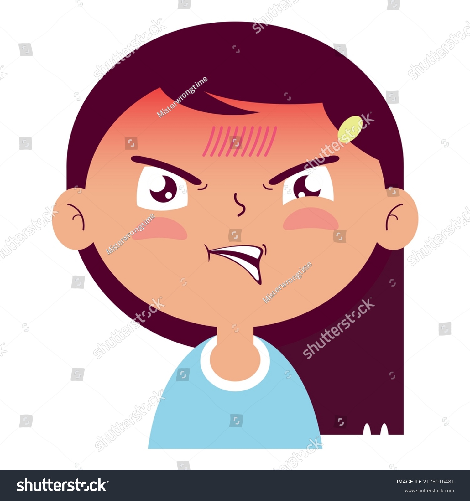 Girl Angry Face Cartoon Cute Stock Vector Royalty Free 2178016481