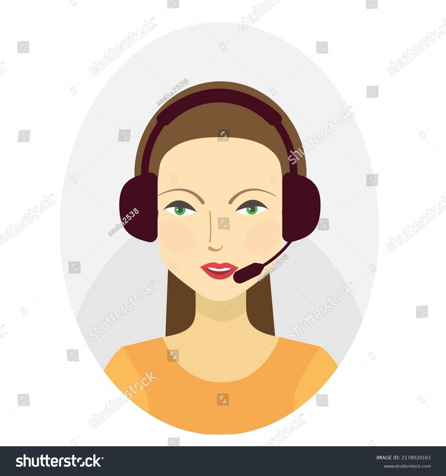 Woman Headphones Microphone Call Center Vector Stock Vector (royalty 