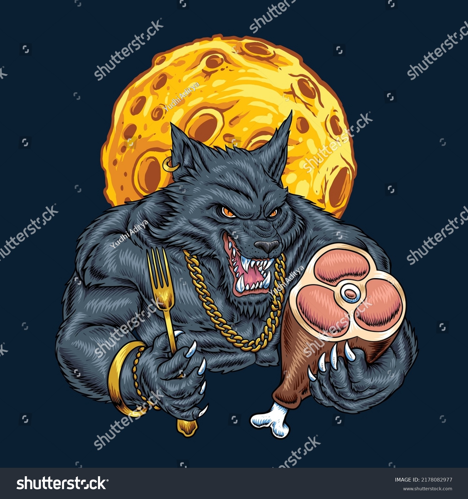 Werewolf Hip Hop Hold Meat Fork: Vector có sẵn (miễn phí bản quyền