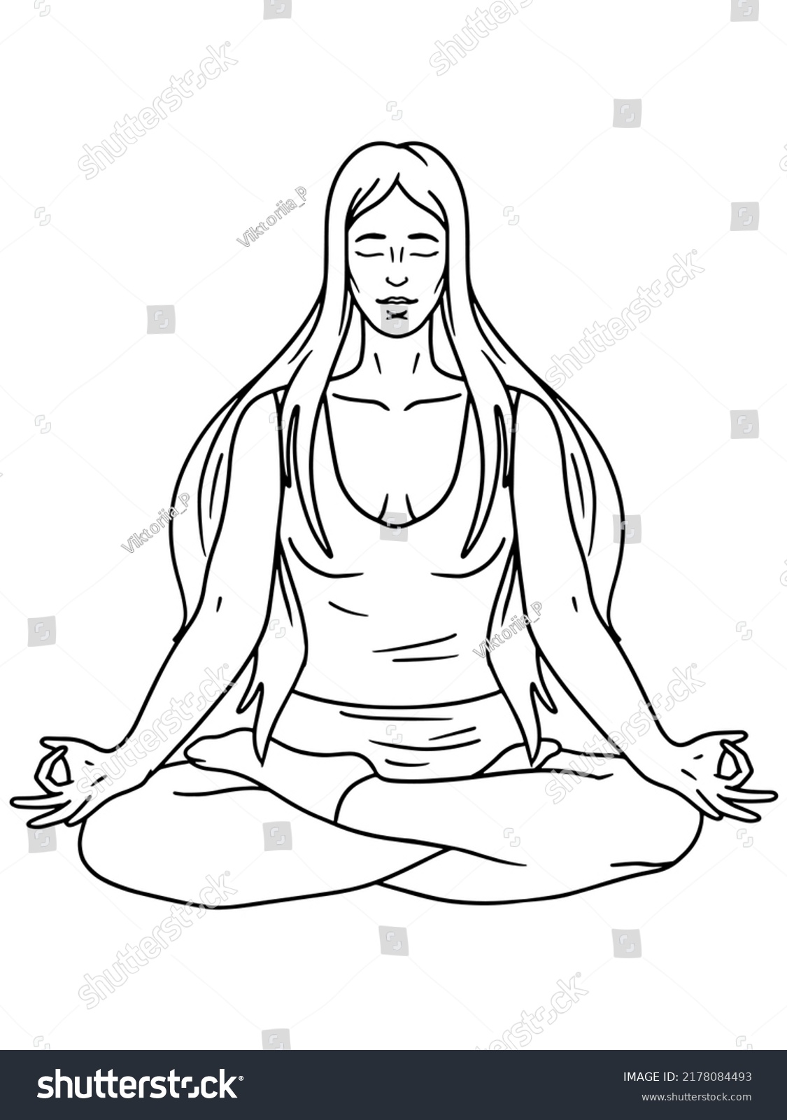 Girl Lotus Position Isolated Yoga Coloring Stock Vector (Royalty Free ...