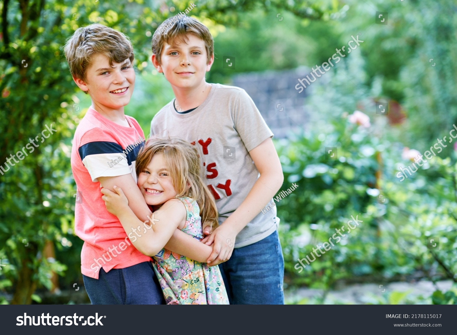 Portrait Three Siblings Children Two Kids Stock Photo 2178115017