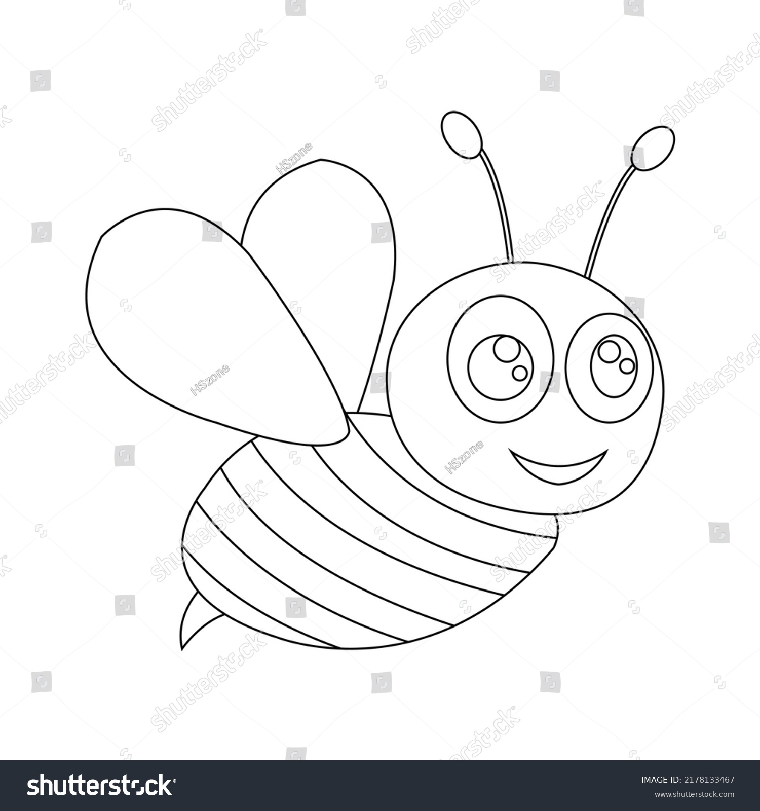 Bee Coloring Page Animal Coloring Page Stock Vector (Royalty Free