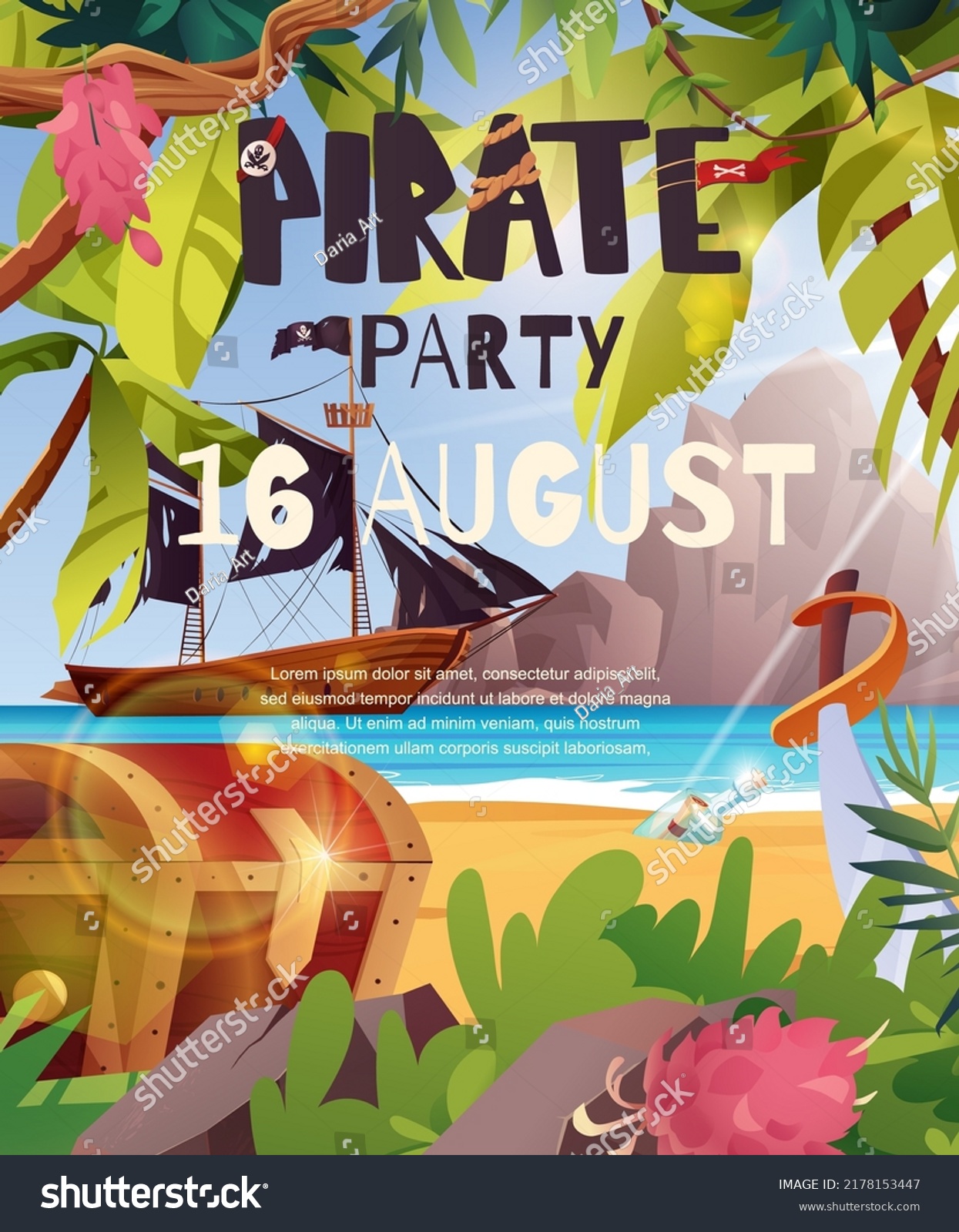 Pirates Party Invitation Poster Sailing Pirate Stock Vector (Royalty ...