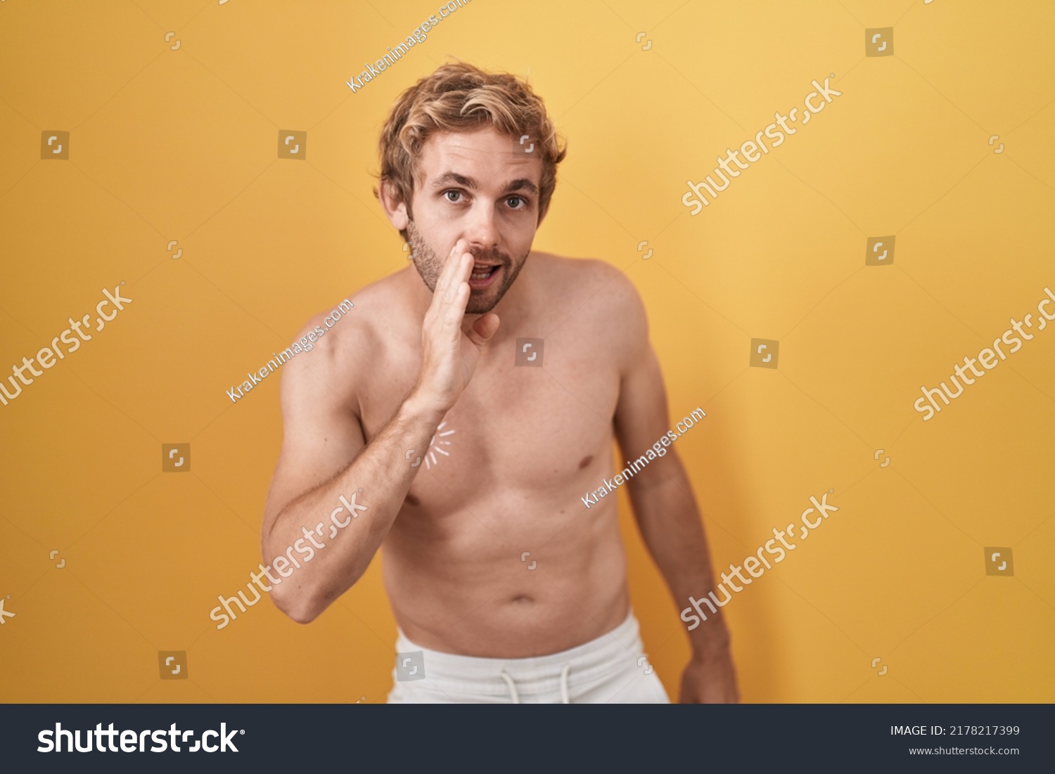 Caucasian Man Standing Shirtless Wearing Sun Stock Photo Shutterstock