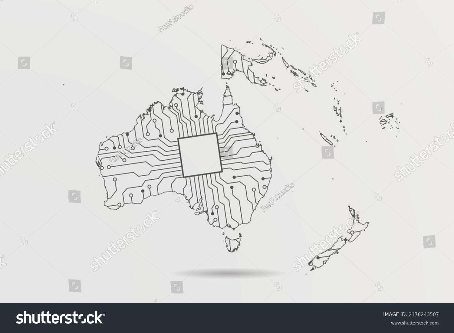 Oceania Map World Map Vector Template Stock Vector Royalty Free   Stock Vector Oceania Map World Map Vector Template With Abstract Futuristic Circuit Board Illustration Or High 2178243507 