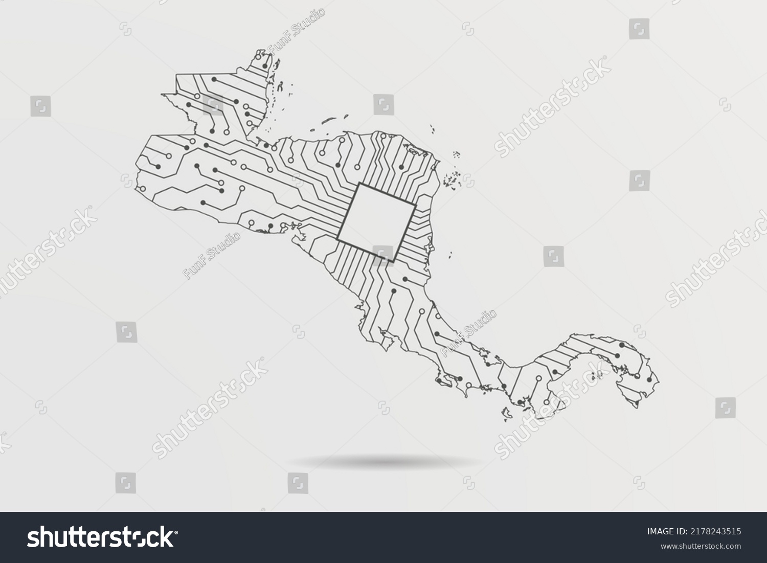 Central America Map World Map Vector Stock Vector Royalty Free   Stock Vector Central America Map World Map Vector Template With Abstract Futuristic Circuit Board Illustration 2178243515 