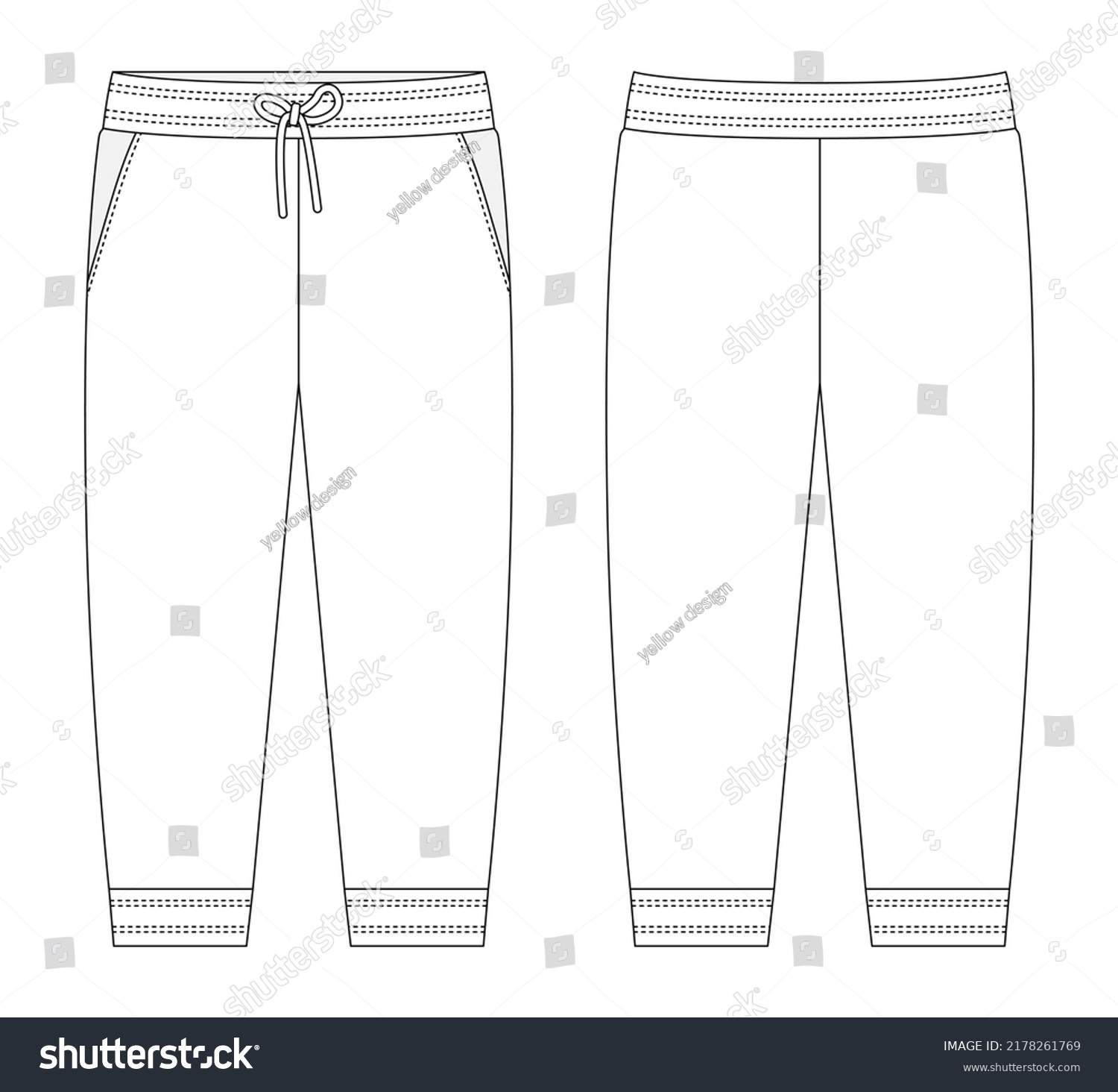 Sport Style Pants Pockets Technical Sketch Stock Vector (Royalty Free ...