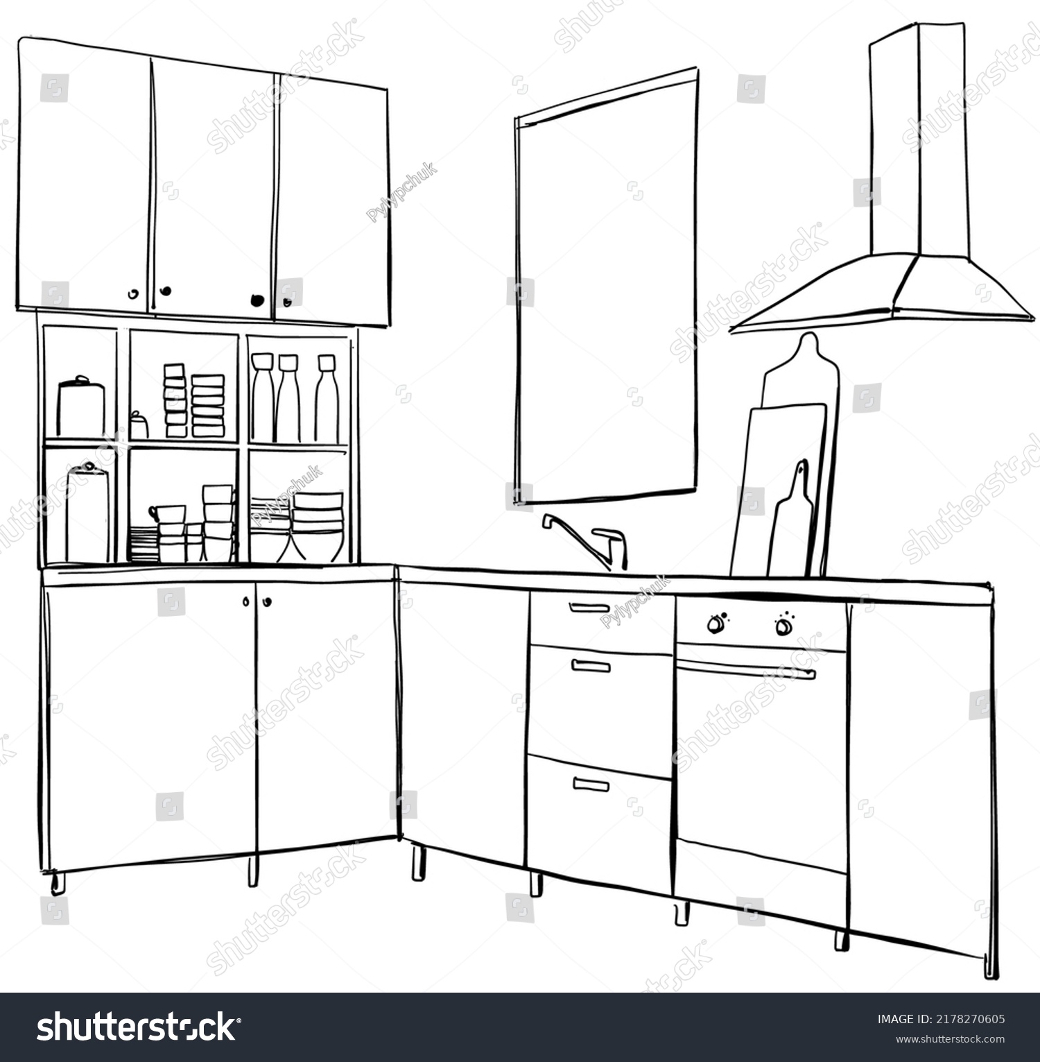 Kitchen Interior Kitchen Worktop Sink Kitchen Stock Vector (Royalty ...