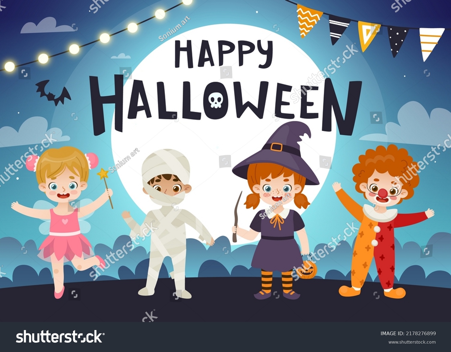 Halloween Kids Dressed Costumes Cute Cartoon Stock Vector (royalty Free 