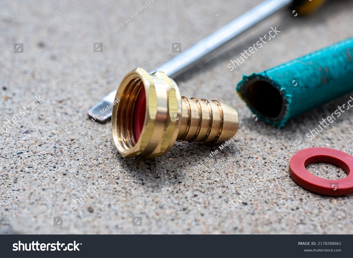 New Garden Hose Replacement Connection Pipe Stock Photo 2178288661   Stock Photo New Garden Hose Replacement Connection And Pipe Mender To Tighten And Secure Repair 2178288661 