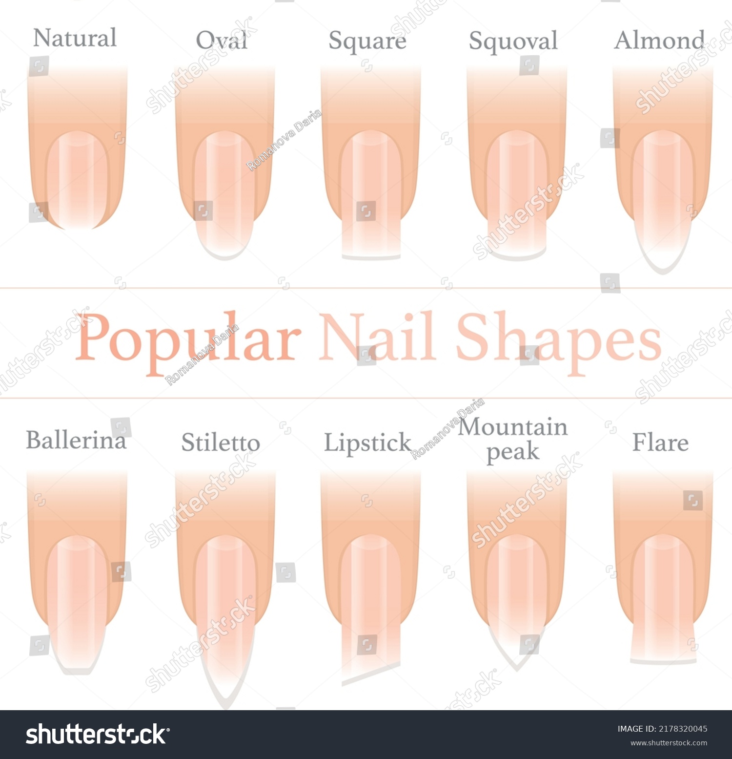 Set Illustrations Popular Nail Shapes Stock Vector (Royalty Free ...