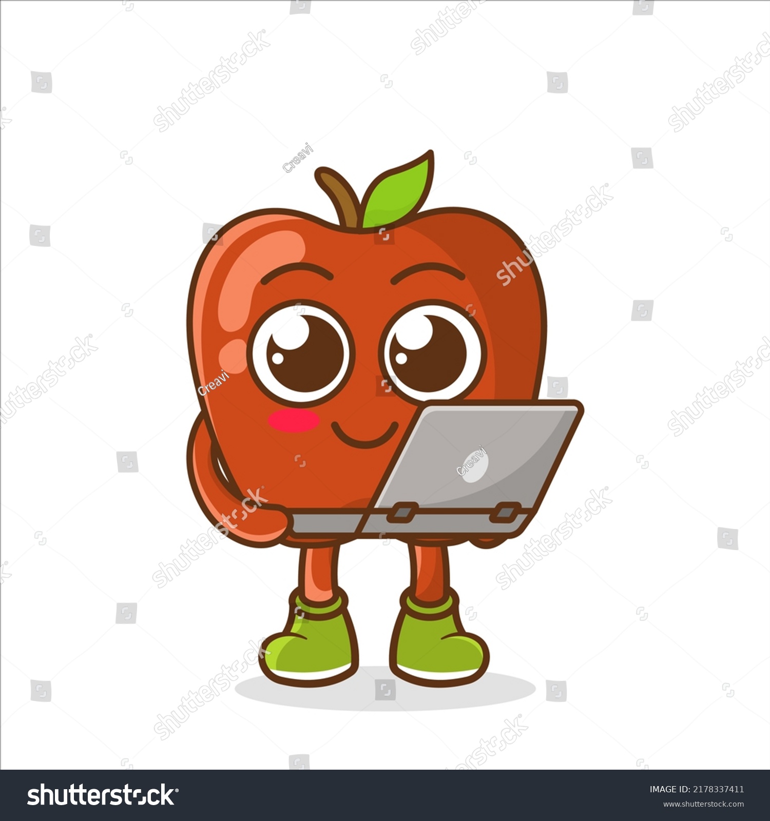 Apple Holding Laptop Mascot Vector Cartoon Stock Vector (Royalty Free ...