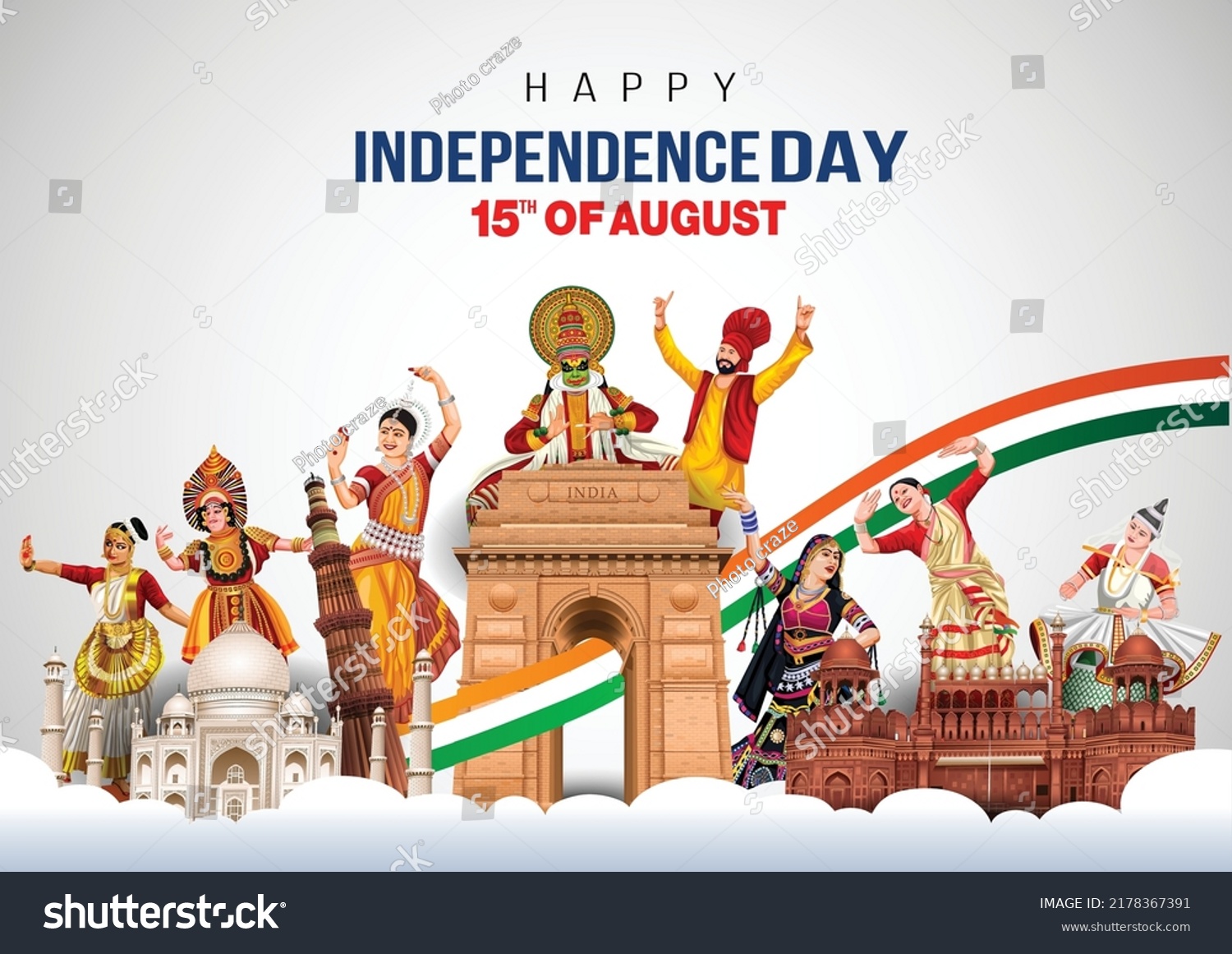 Happy Independence Day India 15th August Stock Vector Royalty Free   Stock Vector Happy Independence Day India Th August Indian Monument And Landmark With Background Poster 2178367391 