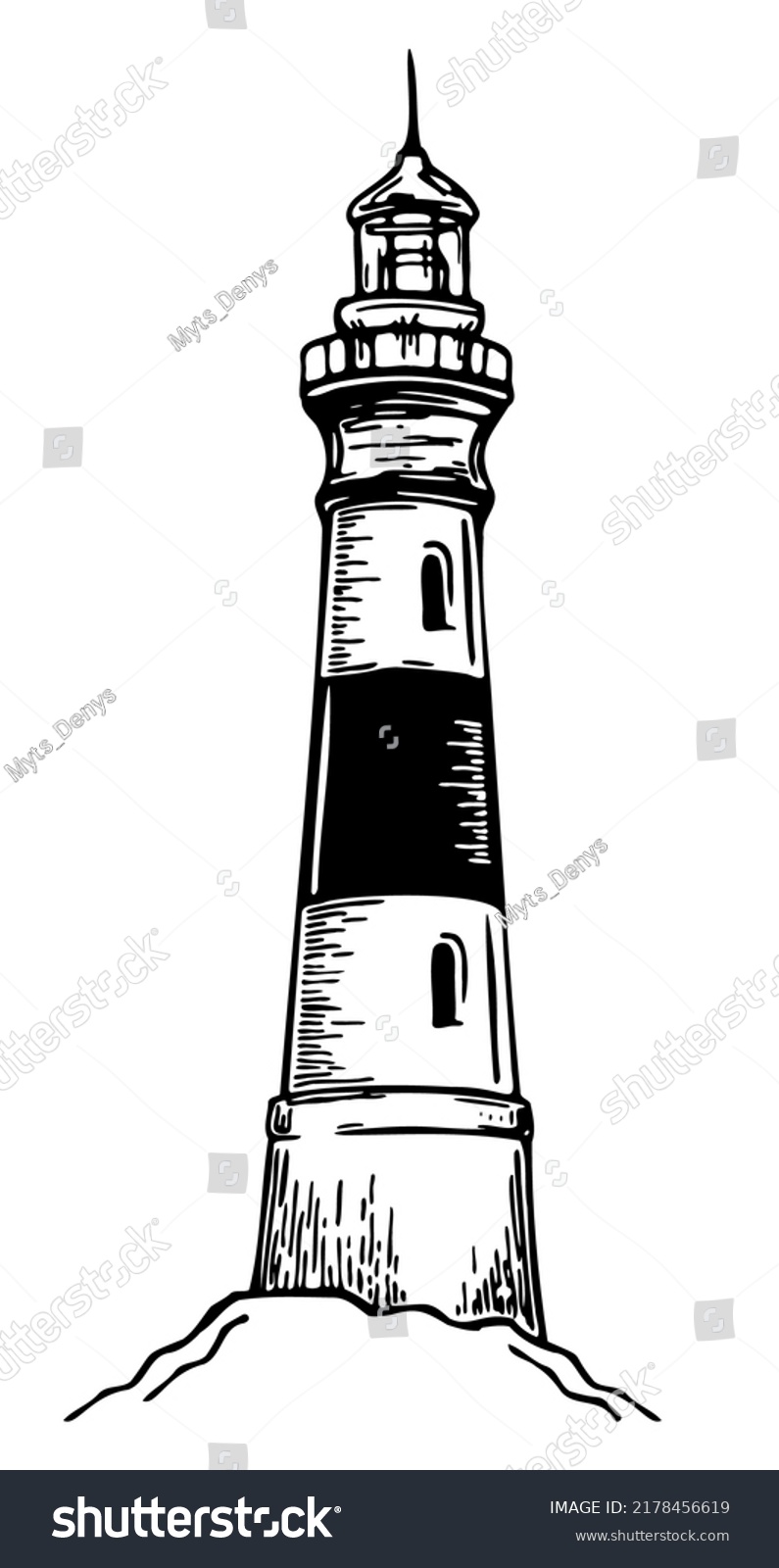 Lighthouse Sketch Hand Drawn Vector Illustration Stock Vector (Royalty ...