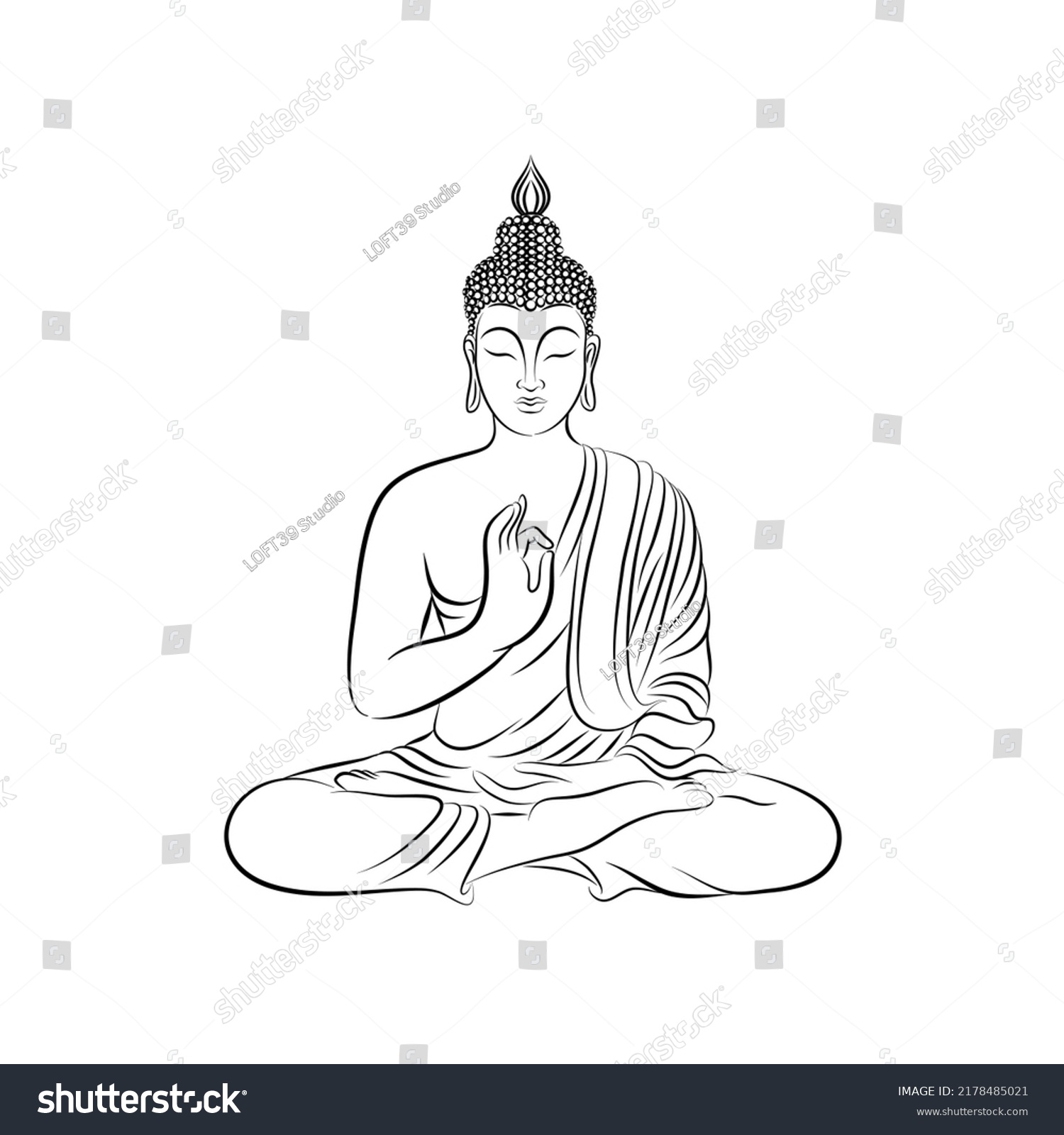 Buddha Meditate Statue Hand Drawing Doodle Stock Vector (Royalty Free ...