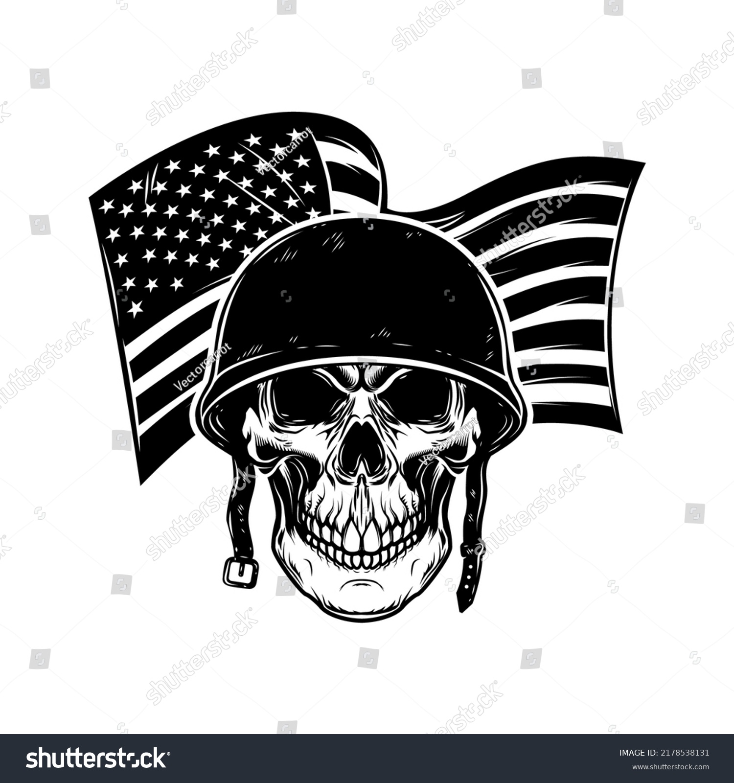 Skull Army Helmet On Usa Flag Stock Vector (Royalty Free) 2178538131 ...