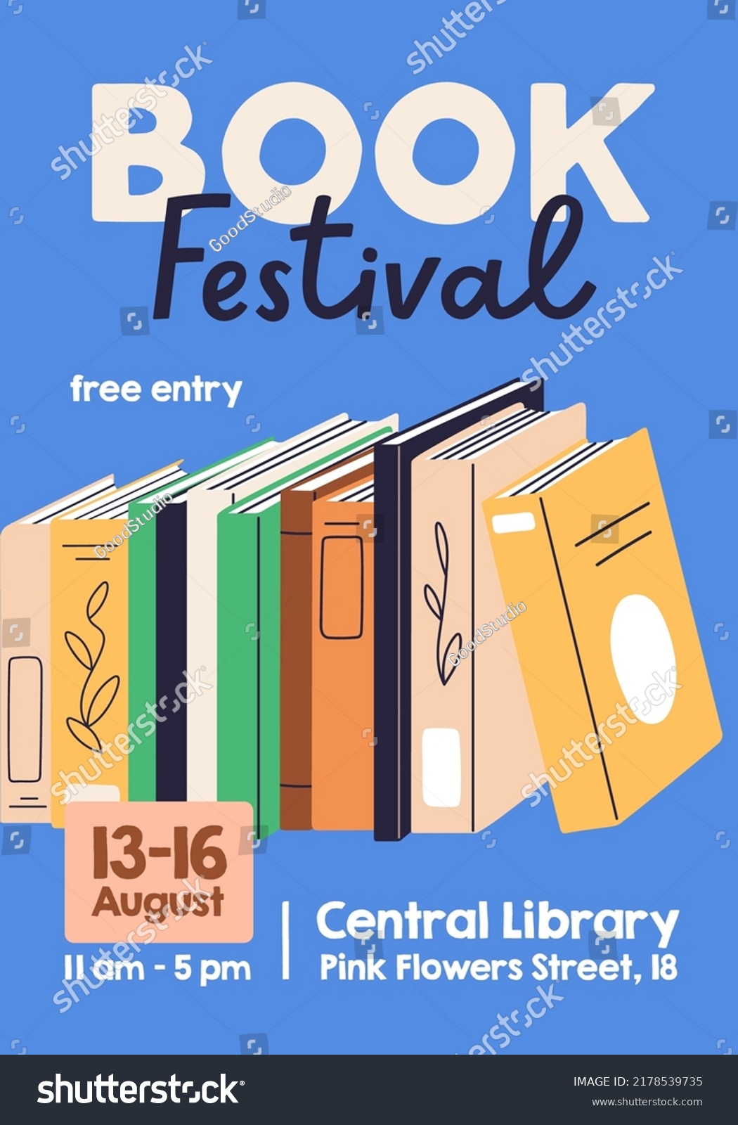 Book Festival Poster Design Library Bookstore Stock Vector (Royalty ...