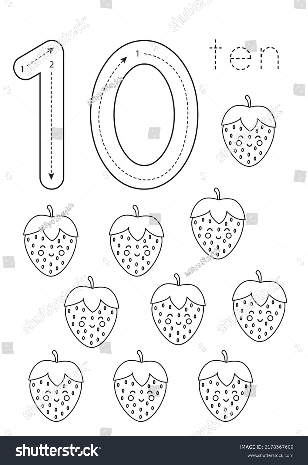 Black White Flashcard Number Ten Worksheet Stock Vector (Royalty Free ...