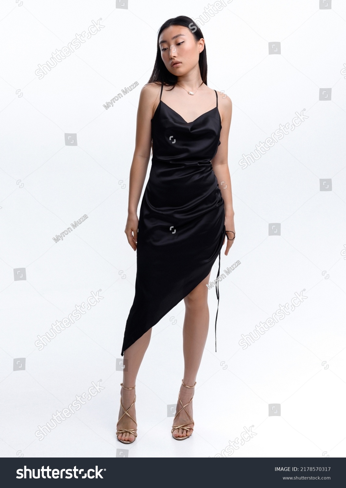 Beautiful Asian Girl Black Dress Posing Stock Photo 2178570317 ...