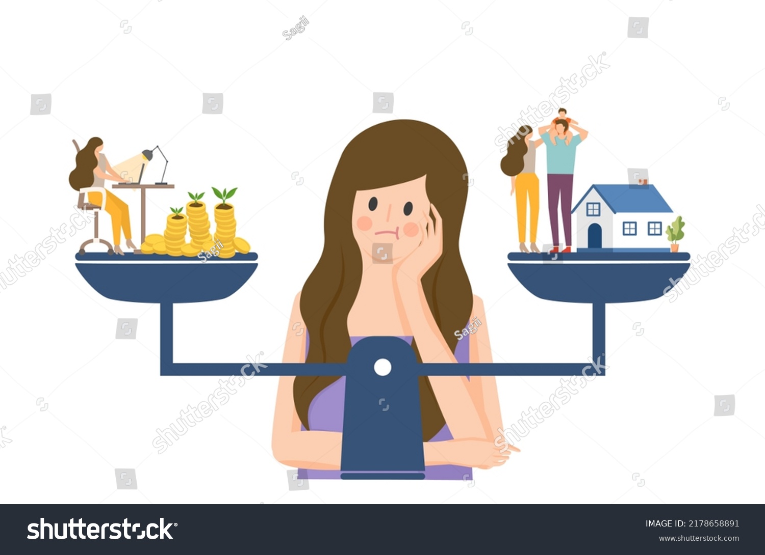 Business Woman Thinking About Work Life Stock Vector (Royalty Free ...