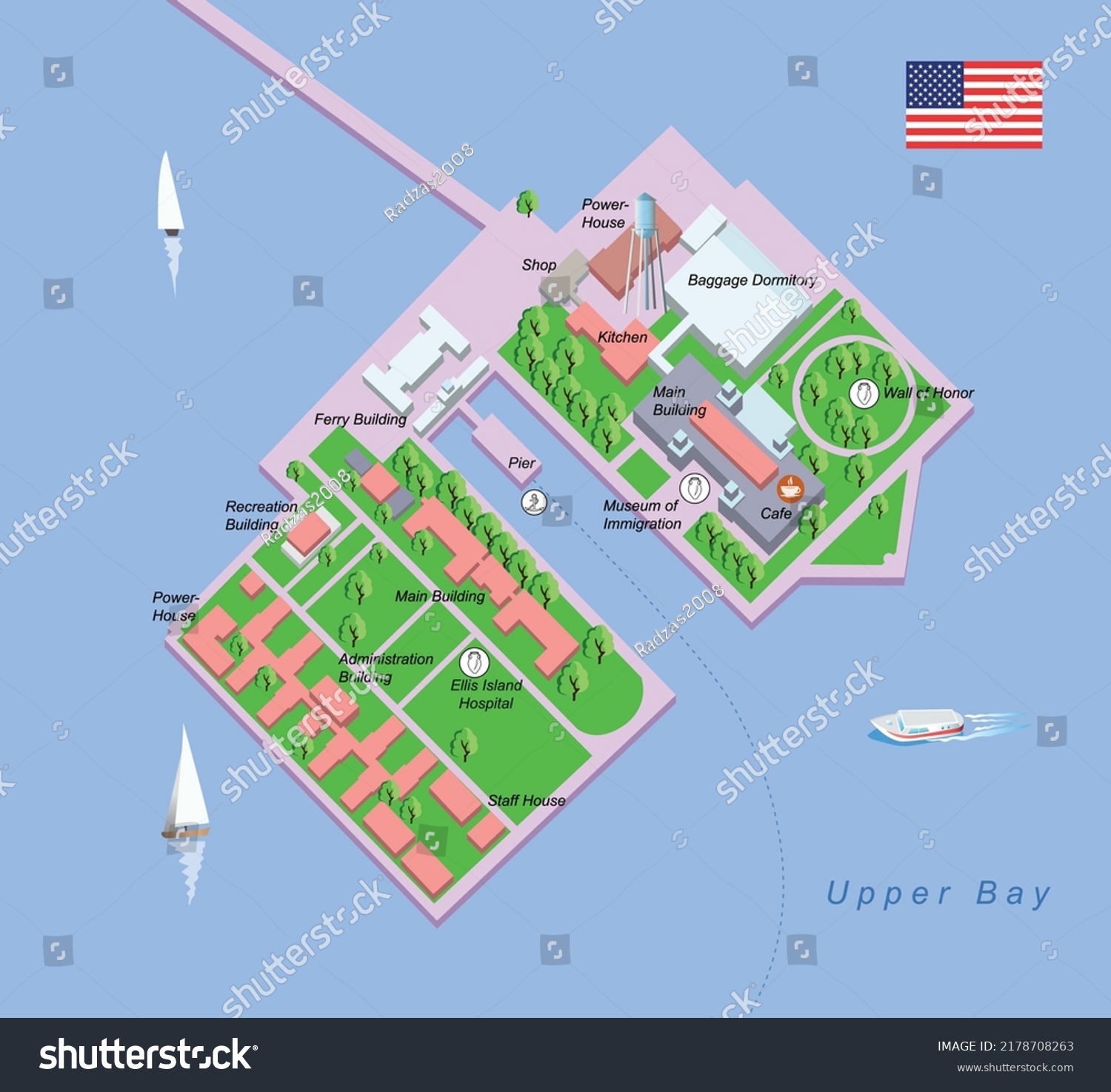 Vector 3d Illustration Ellis Island Map Stock Vector Royalty Free   Stock Vector Vector D Illustration Ellis Island Map In Usa 2178708263 