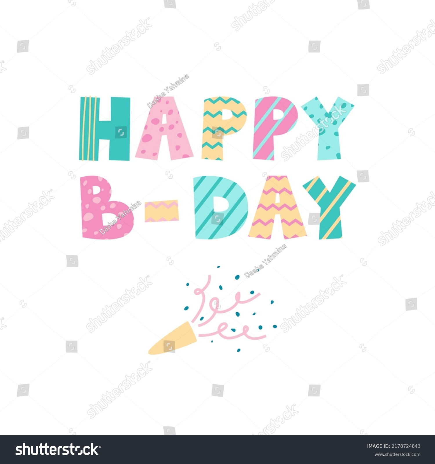 Cute Happy Birthday Lettring Card Decorated Stock Vector (Royalty Free ...