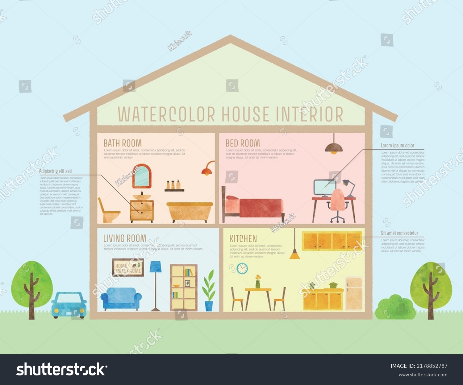 Vector Watercolor House Interior Illustration Stock Vector (Royalty ...