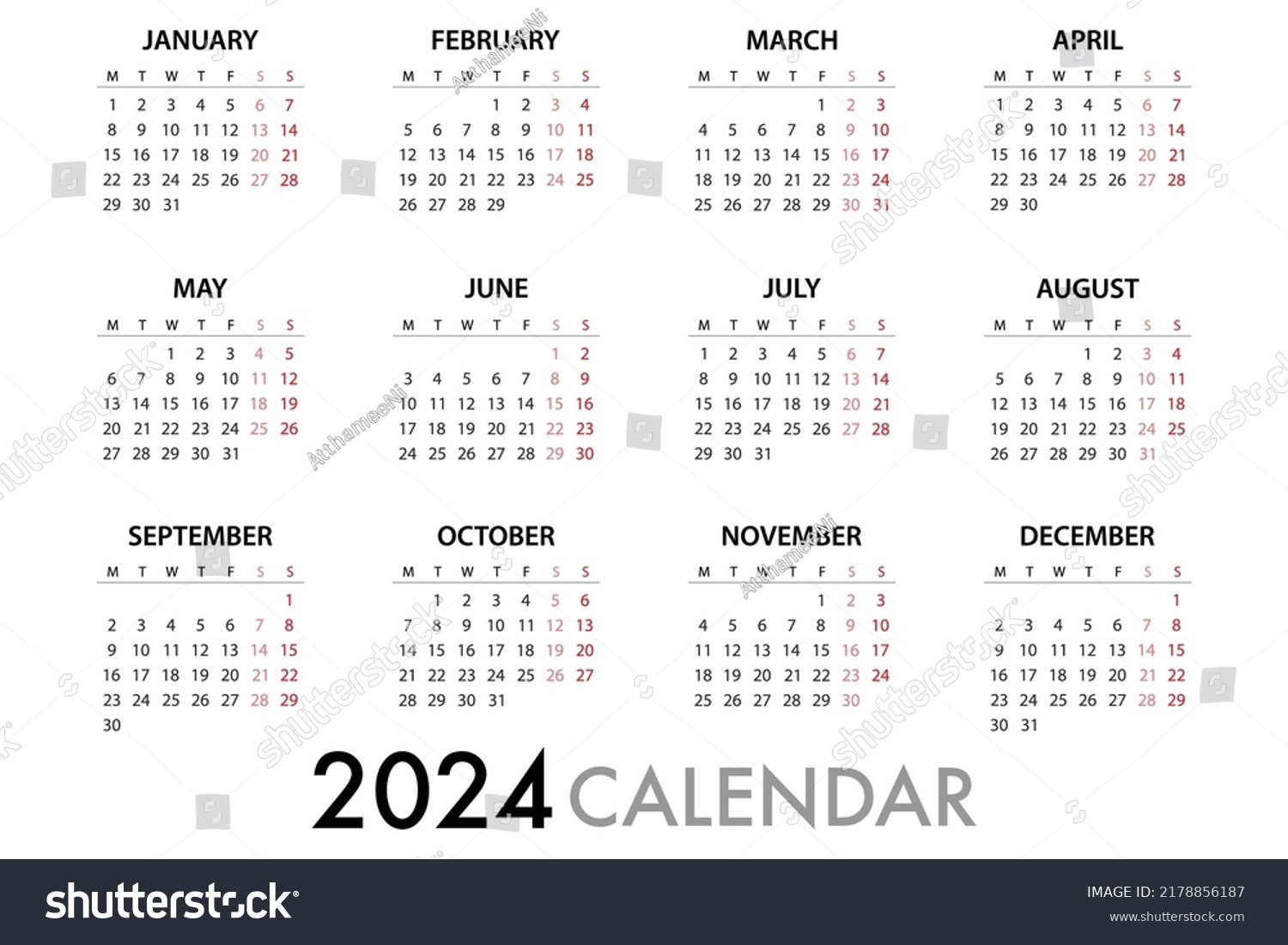 Calendar Planner 2024 Week Starts Monday Stock Vector (Royalty Free ...