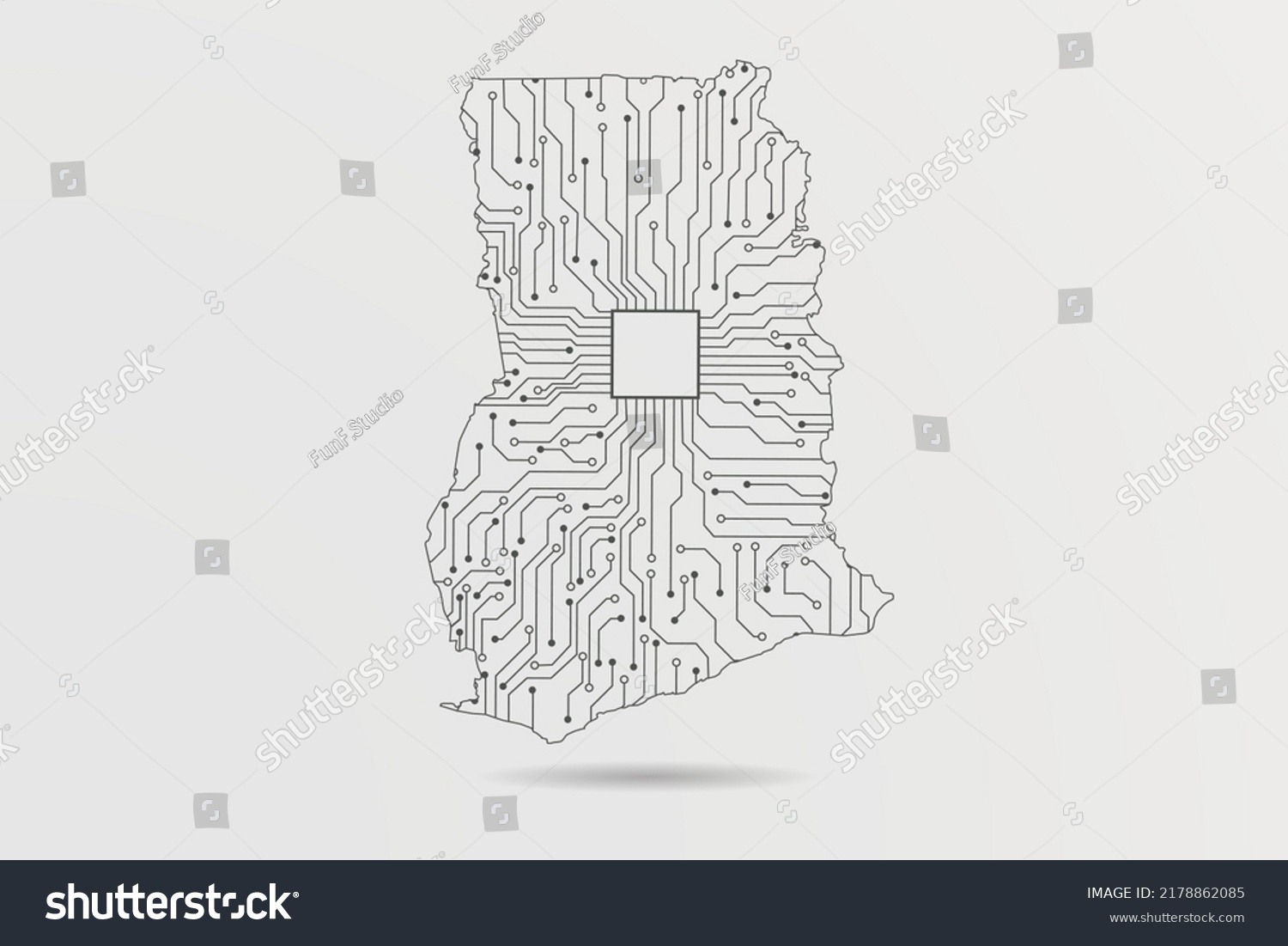 Ghana Map World Map Vector Template Stock Vector Royalty Free   Stock Vector Ghana Map World Map Vector Template With Abstract Futuristic Circuit Board Illustration Or High 2178862085 