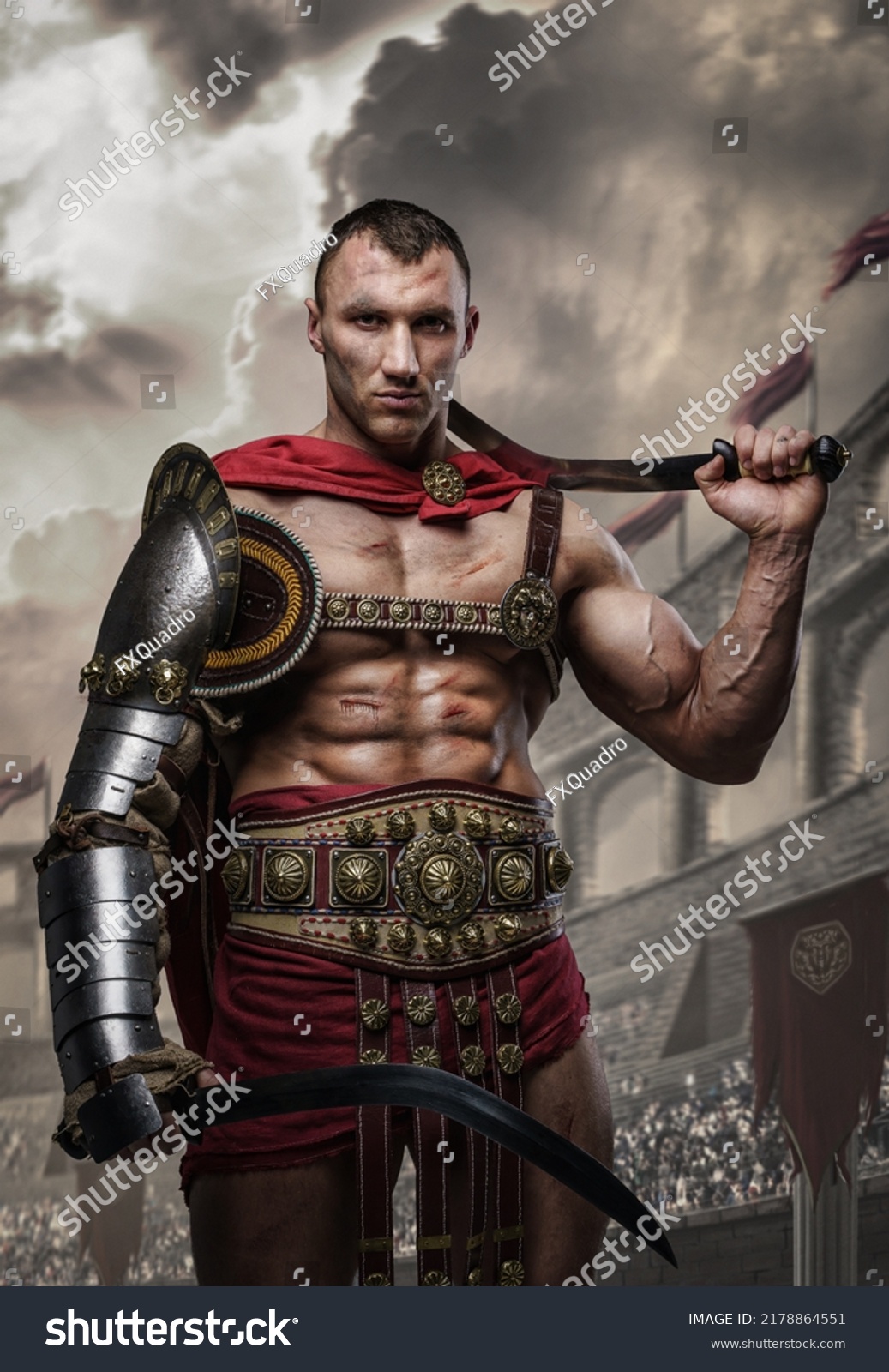 Portrait Handsome Gladiator Dual Swords Dressed Stock Photo 2178864551 ...