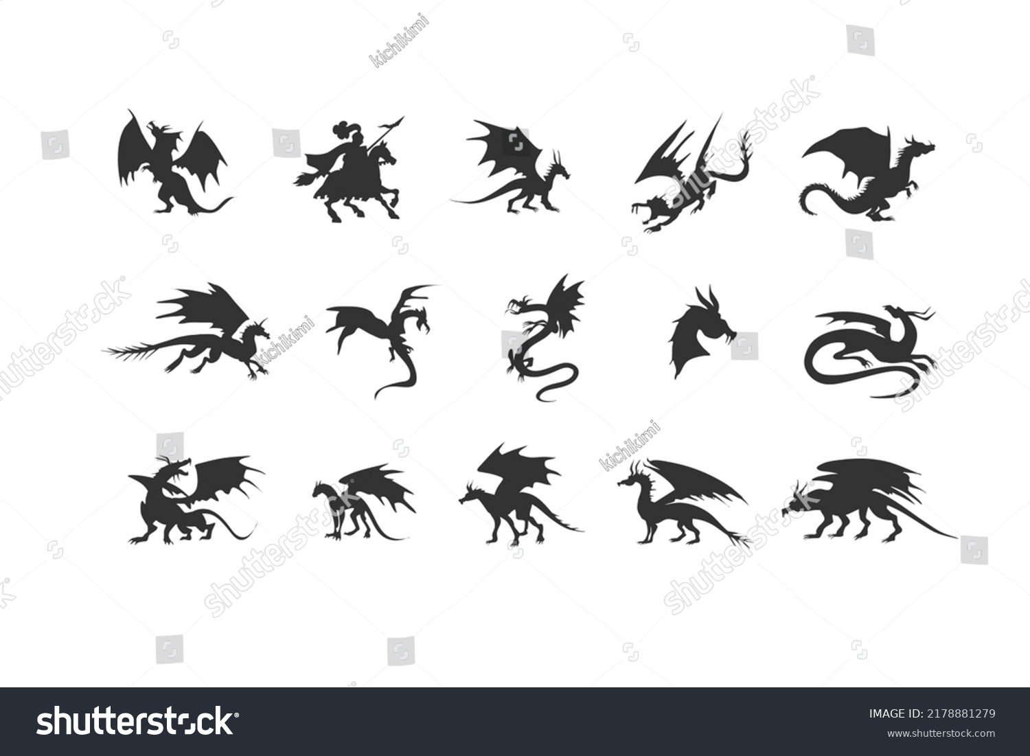 Dragon Silhouette Isolated Clip Art Magic Stock Vector (Royalty Free ...