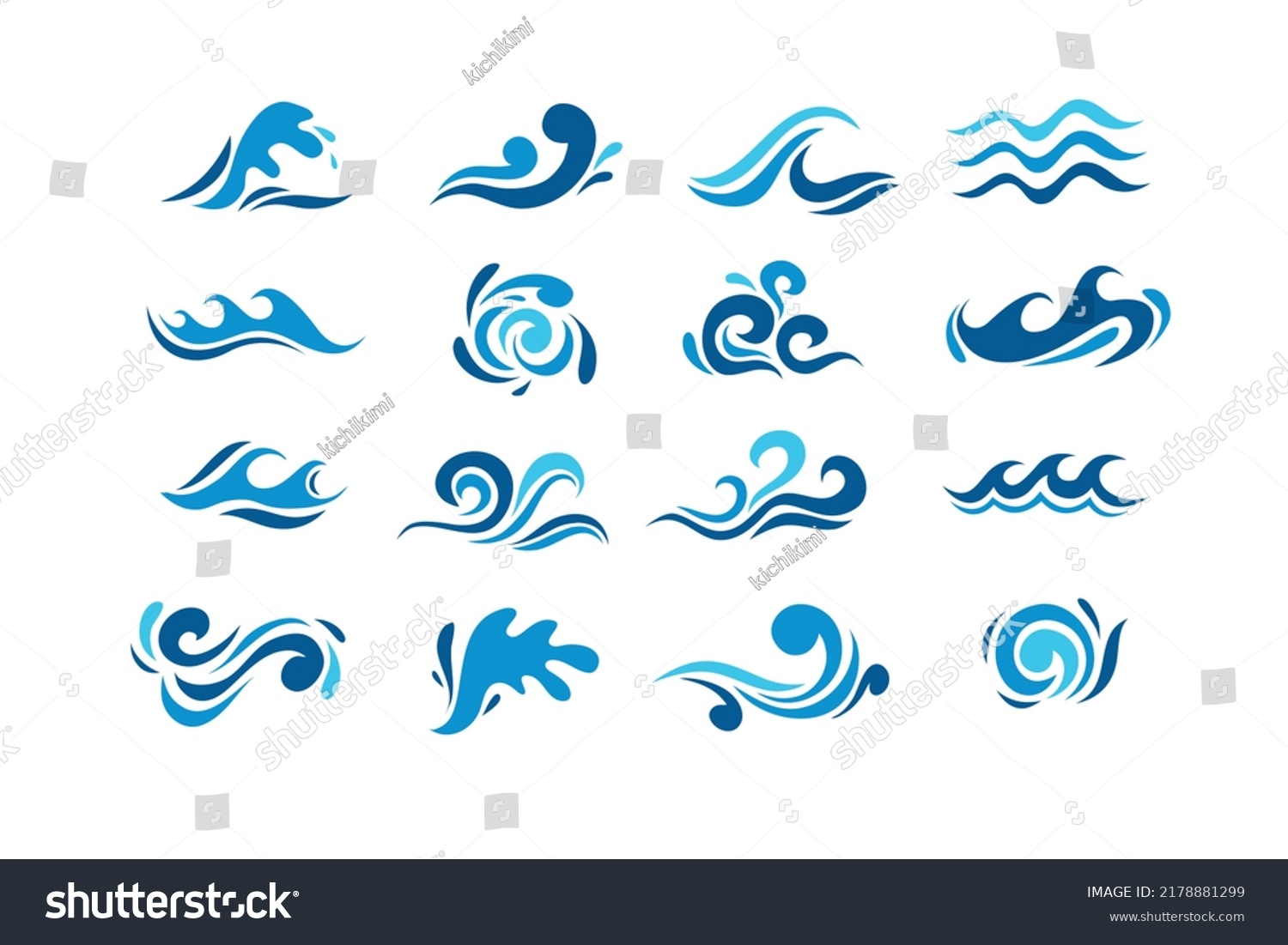 Big Set Stylized Ocean Waves Colored Stock Vector (Royalty Free ...