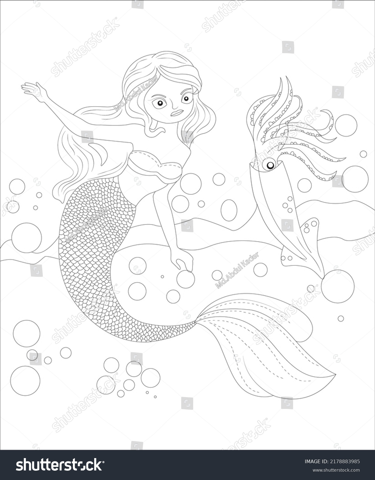 Funny Mermaid Coloring Page Kids Stock Vector (Royalty Free) 2178883985 ...