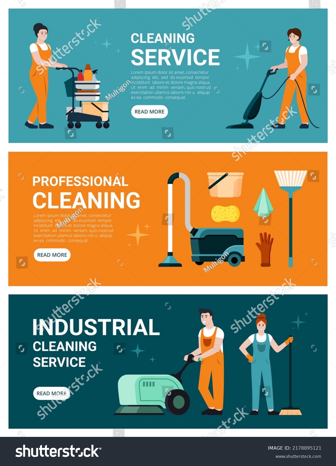 Cleaning Service Banners Professional House Workers Stock Vector ...