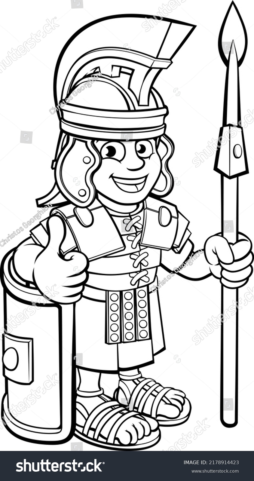 Roman Soldier Cartoon Character Holding Spear Stock Vector (Royalty ...