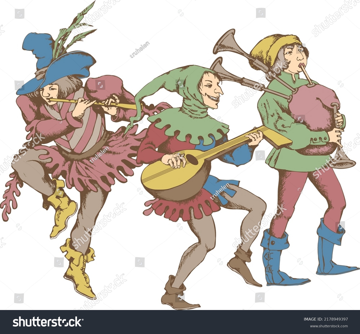 Medieval Jugglers Engraved Style Isolated Illustration Stock Vector ...