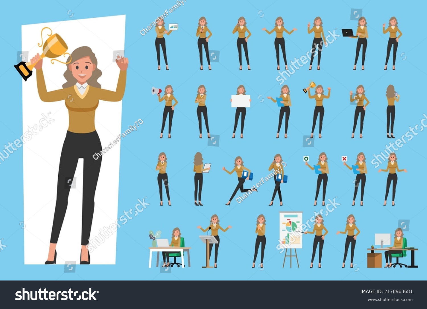 Cartoon Business Woman Character Set Vector Stock Vector (Royalty Free ...